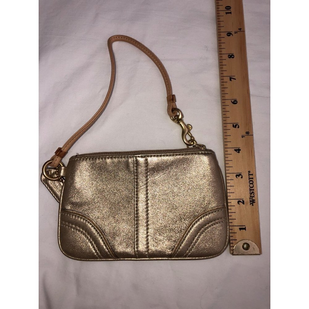 Coach Gold Soft Leather Wistlet Wallet Micro Purse Metallic Unisex - Picture 6 of 6